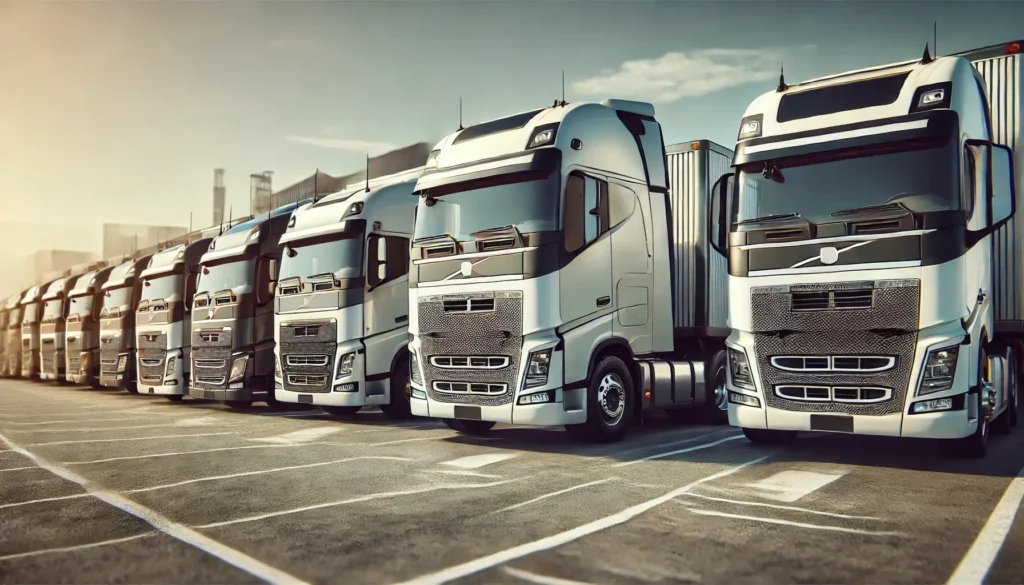 Białe ciężarówki na parkingu